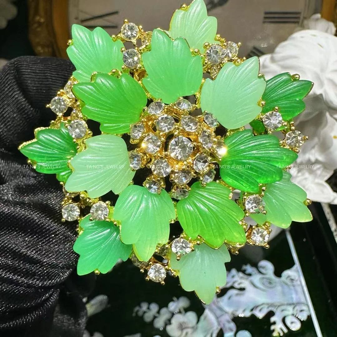 铜合金胸针 绿冰花  中古彩