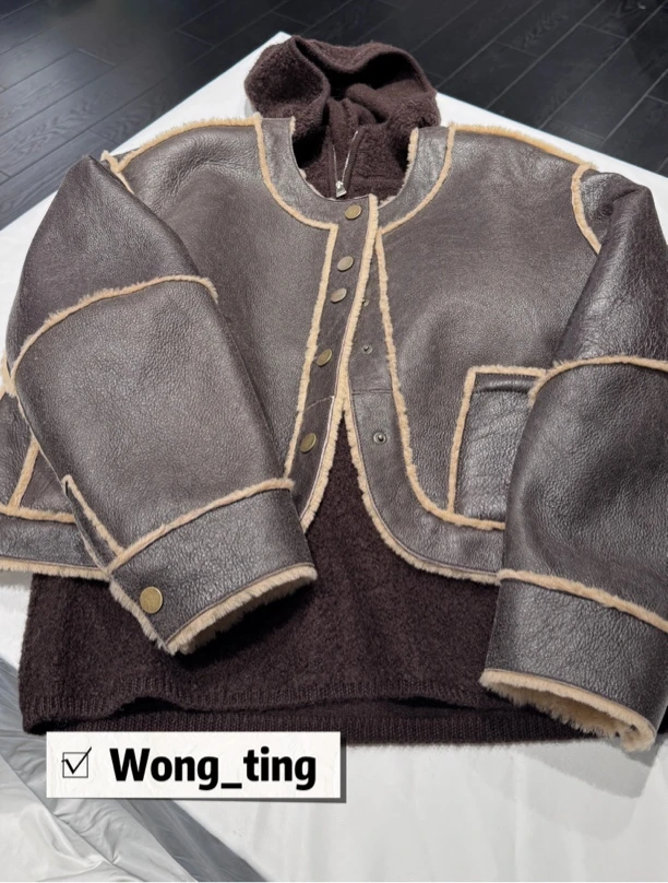 【W_ting】冬款小众设计师卡普里岛短款羊皮毛一体12129