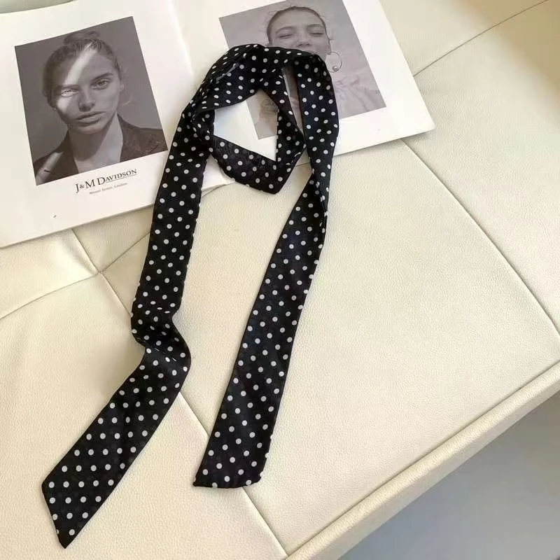 波点细长条丝巾女春夏季辣妹时尚百搭装饰系脖高级感领巾飘带