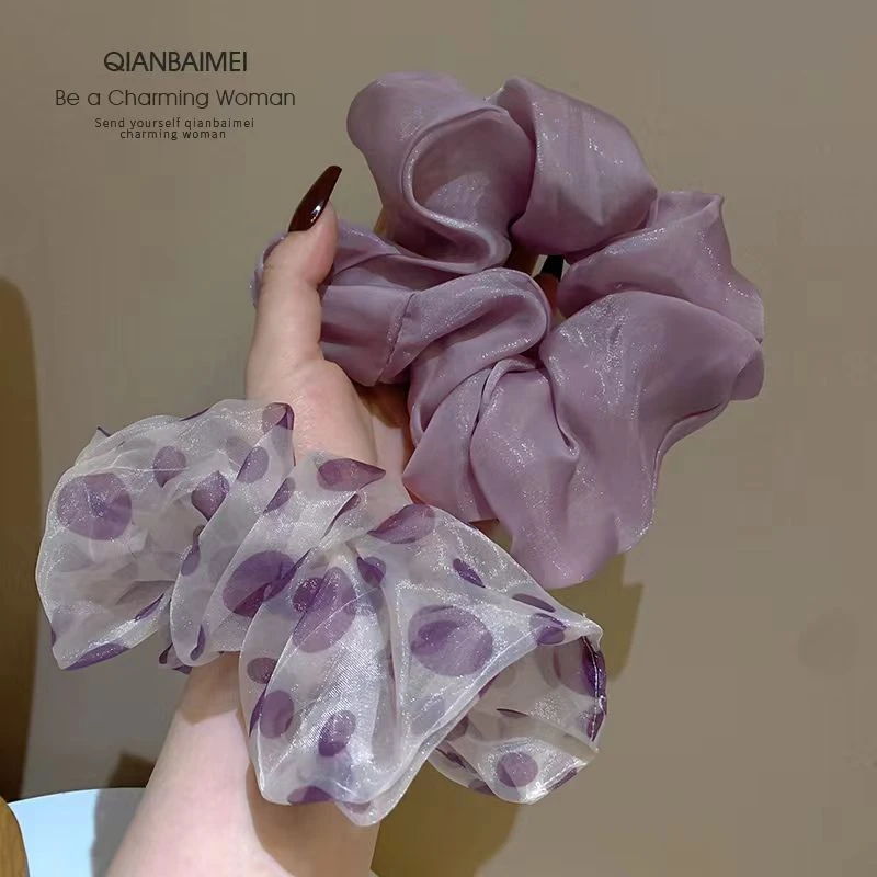 夏天紫色波点~低调又复古时髦肥肠圈气质头花大肠皮筋高级感绢纱