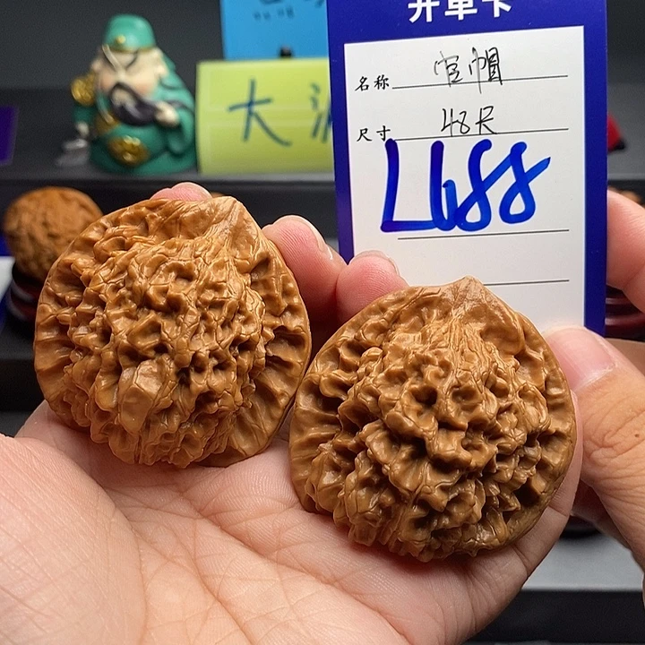 许***白文玩核桃把件官帽48