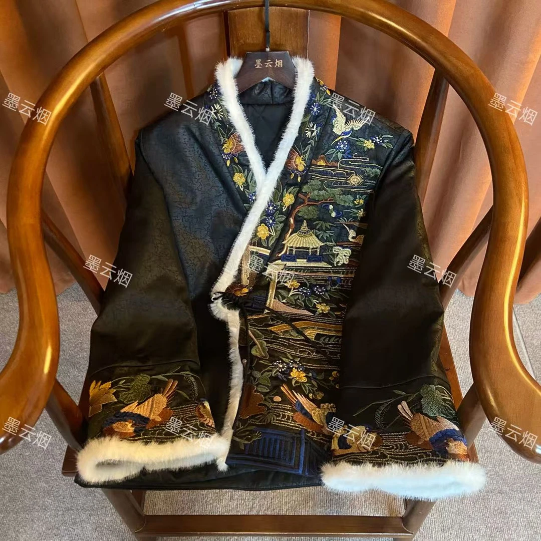 【玉露】新中式女装加棉系扣重工刺绣秋冬款外套百搭刺绣上衣