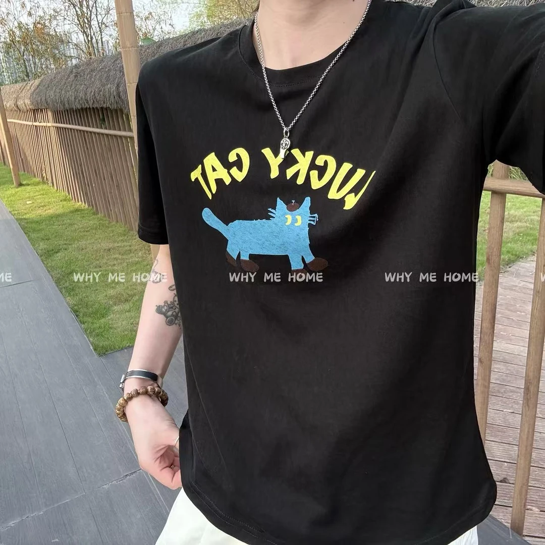 【十月-幸运猫T】夏季休闲百搭卡通潮流猫咪印花短袖T恤251082