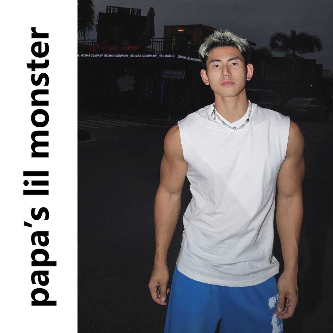 Papaslilmonster【自信绽放】美式休闲结构拼接宽松无袖坎肩背心