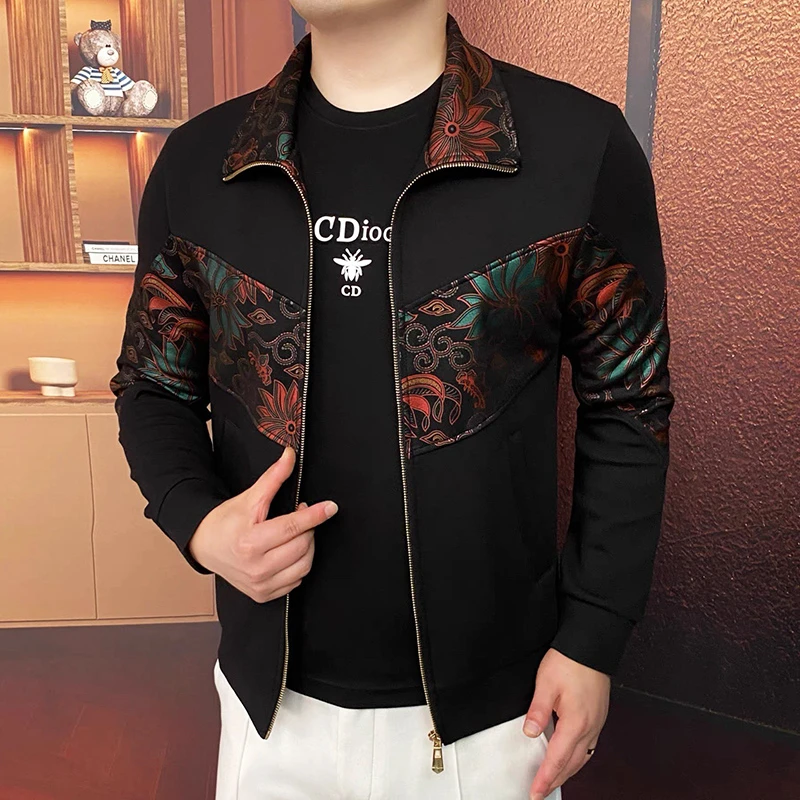 佩托本那欧货秋季新款男士翻领夹克时尚简约撞色拼接修身开衫外套