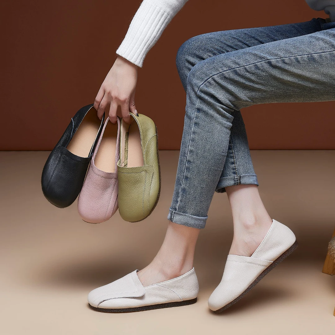 242头层牛皮单鞋女春夏新款复古平底小众设计师款一脚蹬软底软面