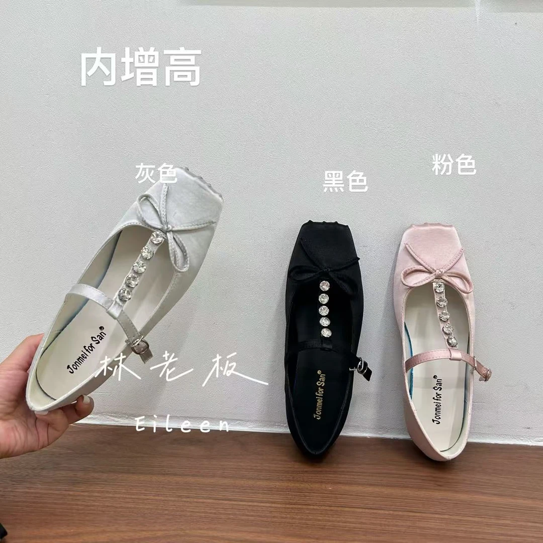 夏季法式气质猪鼻头蝴蝶结设计感玛丽珍女鞋带砖增高单鞋2025-27