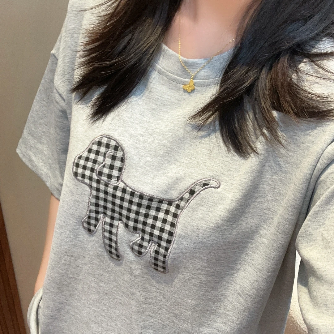 2025年带胸垫睡衣女夏季小狗格子裤短袖短裤两件套可外穿