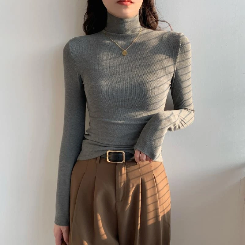 秋冬长袖修身显瘦洋气打底衫女HTKD 2025新款针织纯色粘胶纤维高