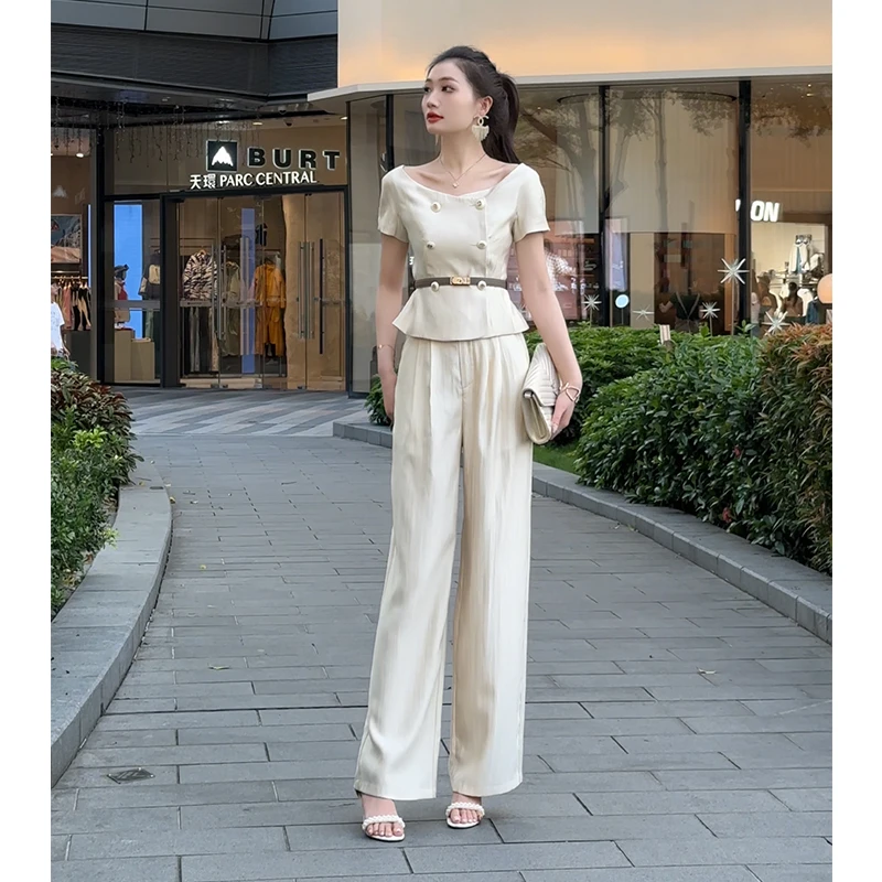 格润雅时尚气质两件套装女2025新款设计感独特显瘦上衣垂感阔腿裤