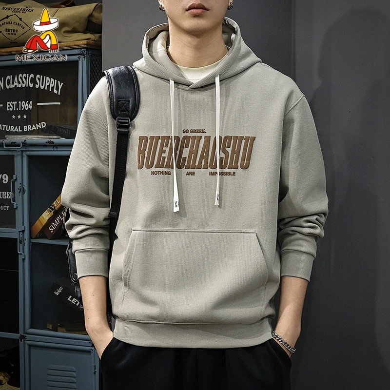 Mexican/稻草人秋季高级感连帽卫衣男款美式复古宽松休闲长袖上衣