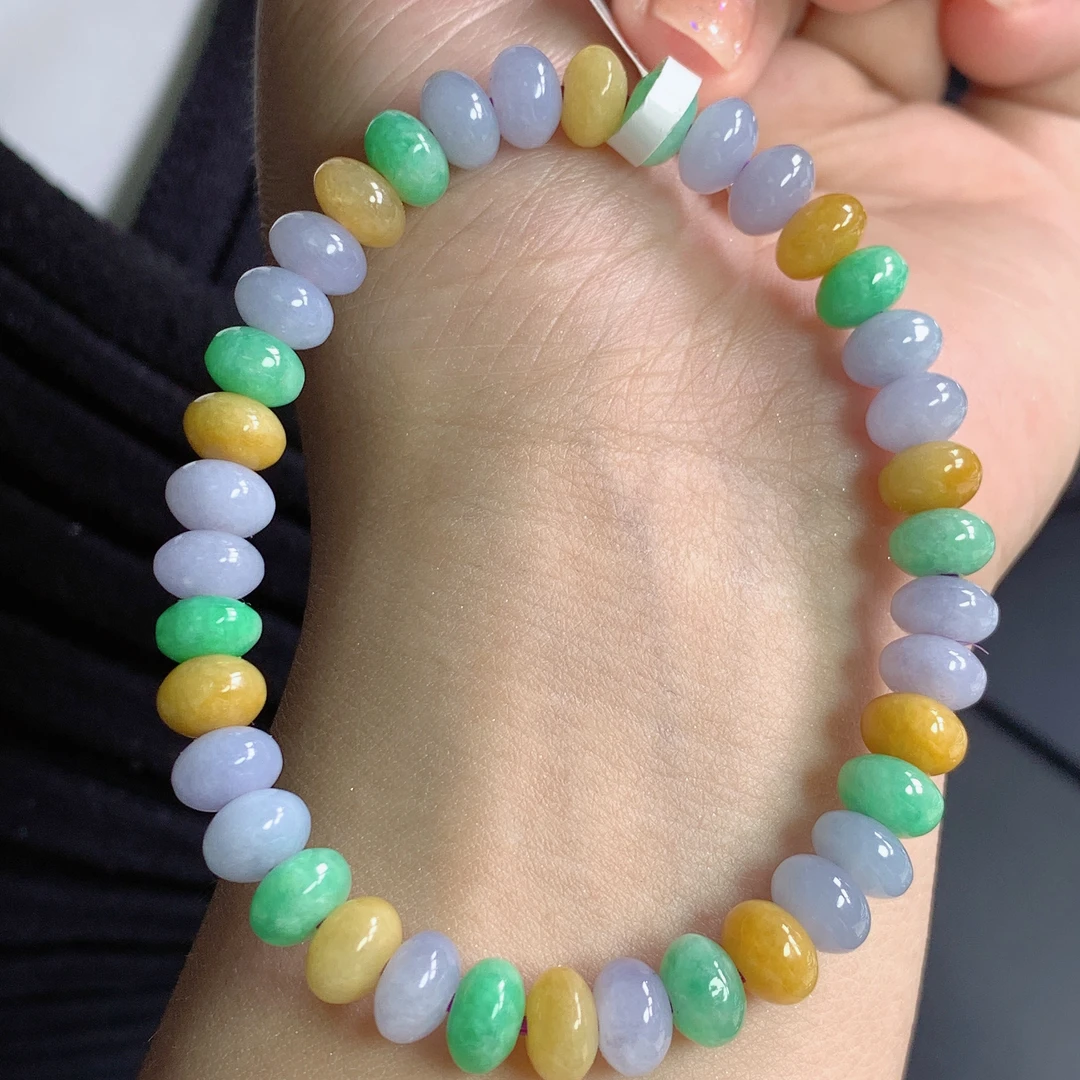 天然缅甸A货翡翠玉石珠宝老坑紫罗兰多宝算盘珠手串j尺寸7.6mm