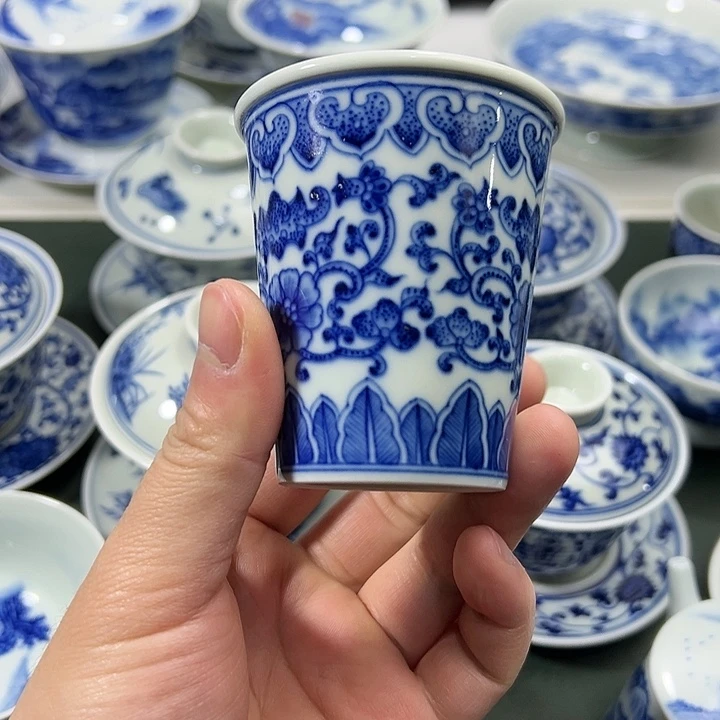 微瑕柴窑点工福寿花卉可乐杯