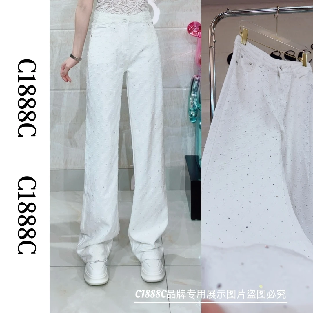 2388#C1888C品牌正品高端订制重工窄版直筒牛仔裤