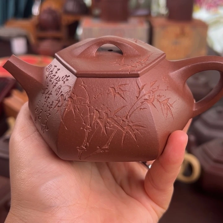 风****茶壶紫砂紫泥石瓢刻字