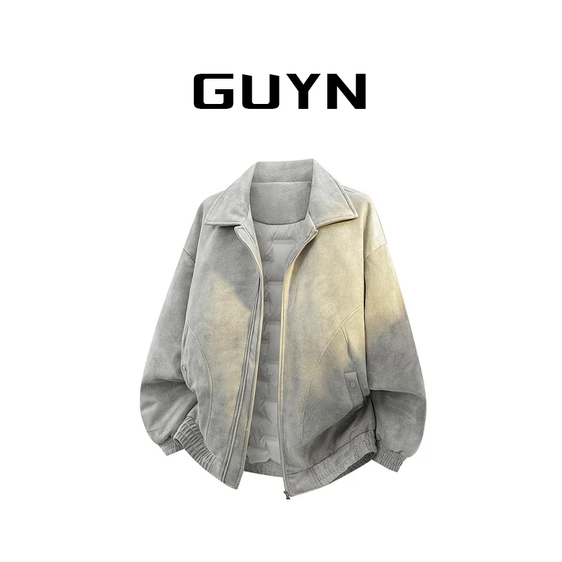 【品牌正品现货】GUYN冬季羽绒服男士白鸭绒保暖翻领防风纯色外套男