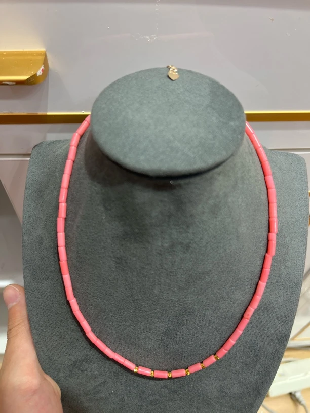 时尚美货 粉色竹节微笑设计款项链