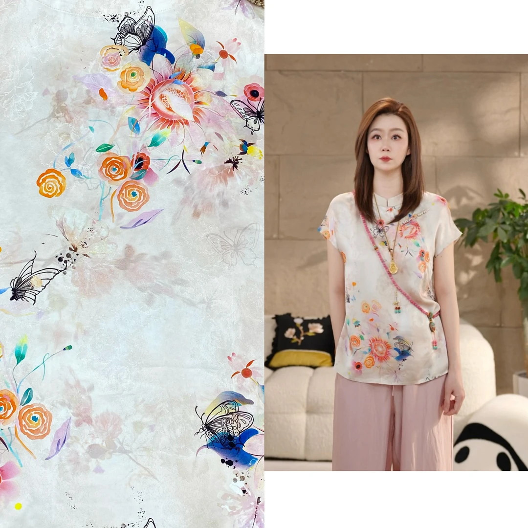 Miss.Z【蝴蝶仙子】夏季花萝人丝新中式斜襟盘扣衬衣#c6083