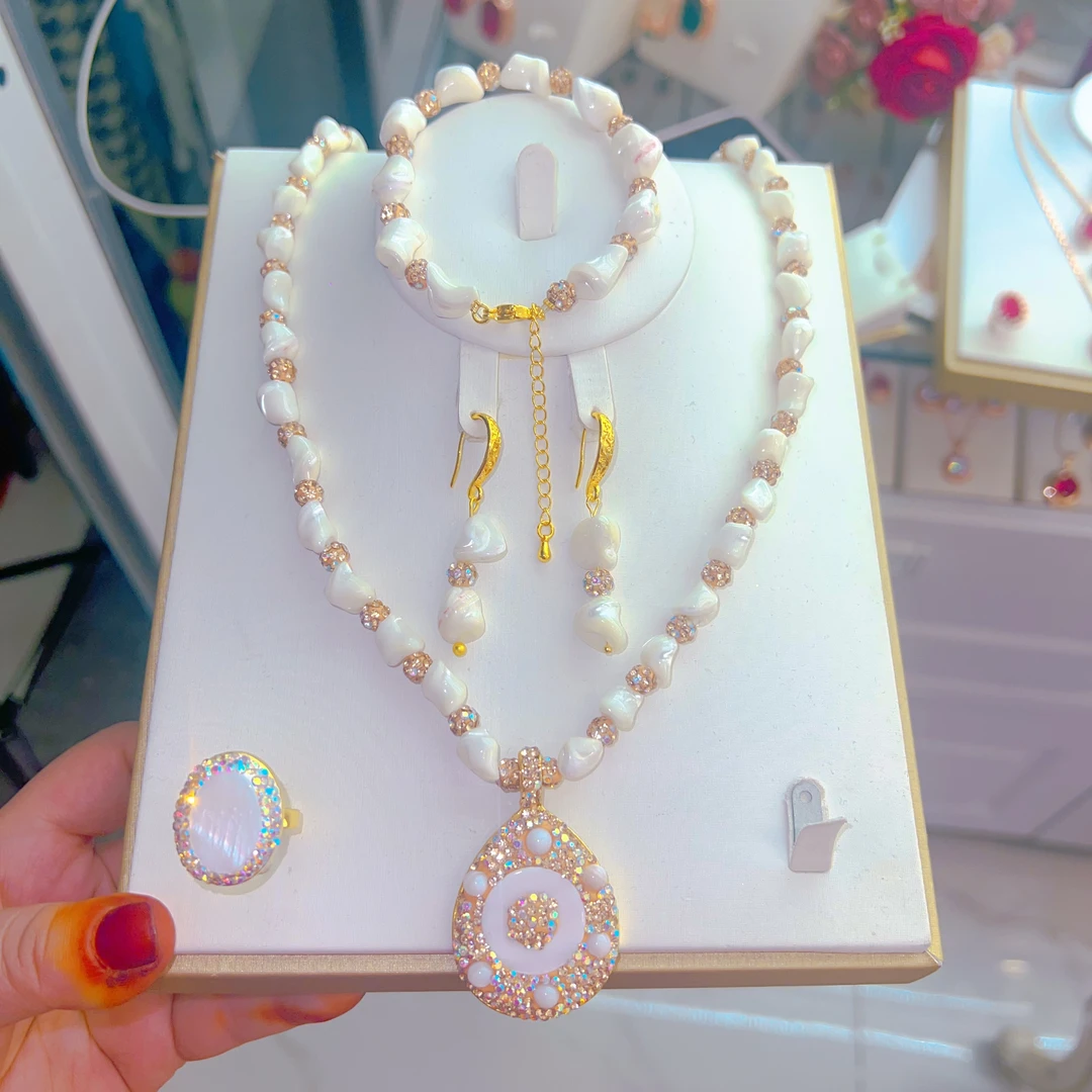 铜合金项链 铜合金sadaf时尚欧美风女项圈白色中国风民族风甜美