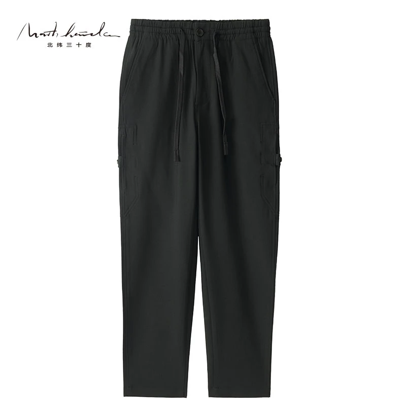 北纬三十度原创设计师男士绵羊毛休闲宽松时尚百搭舒适黑色长裤