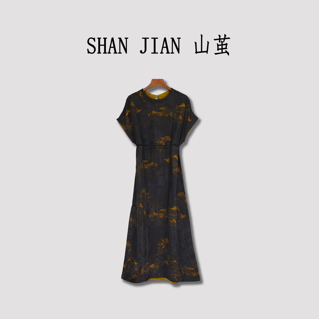 中式复古斜襟盘扣传统改良夏季女装宽松气质连衣裙00576