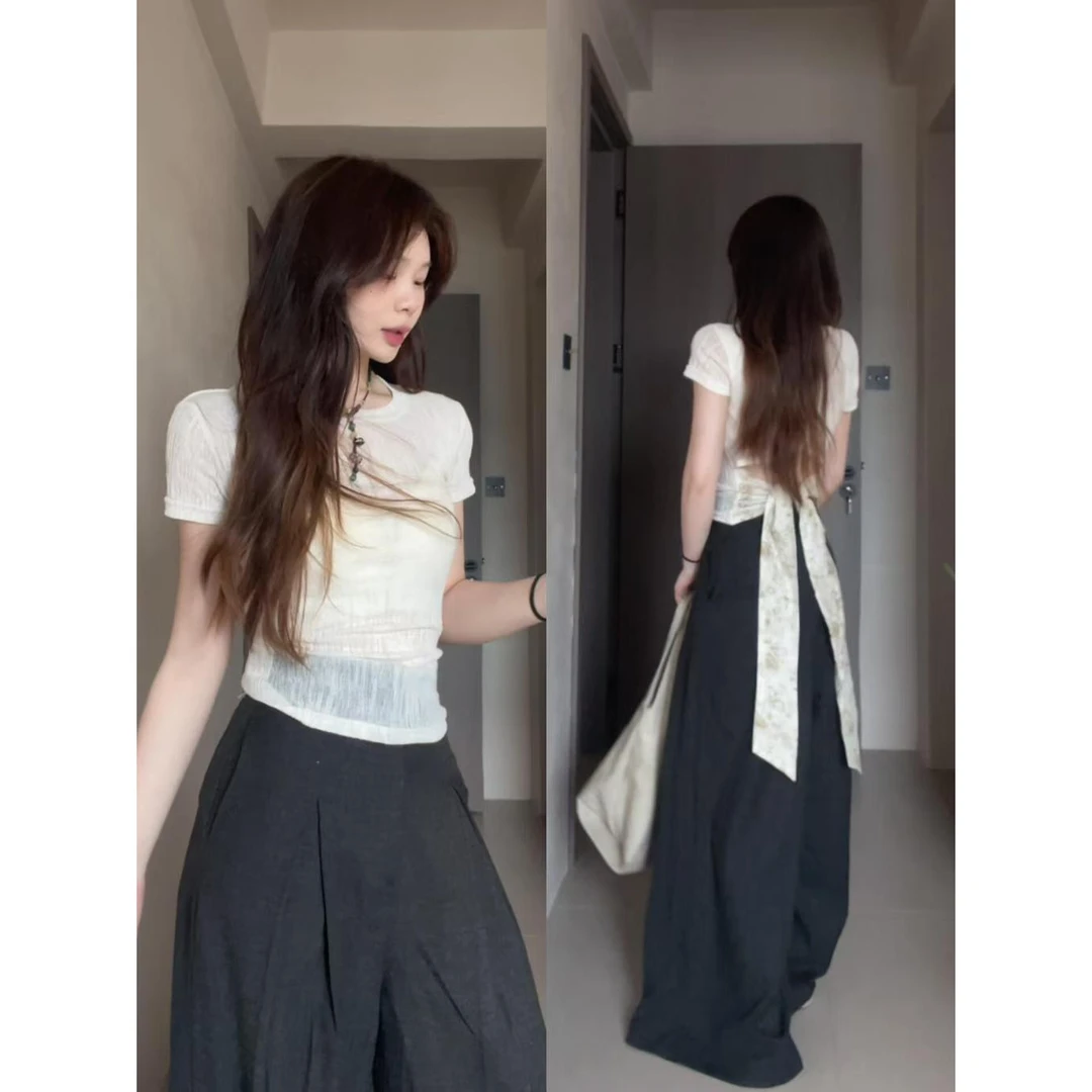 韩系镂空设计后背束腰绑款t恤辣妹短袖夏季辣妹纯欲风格上衣穿搭