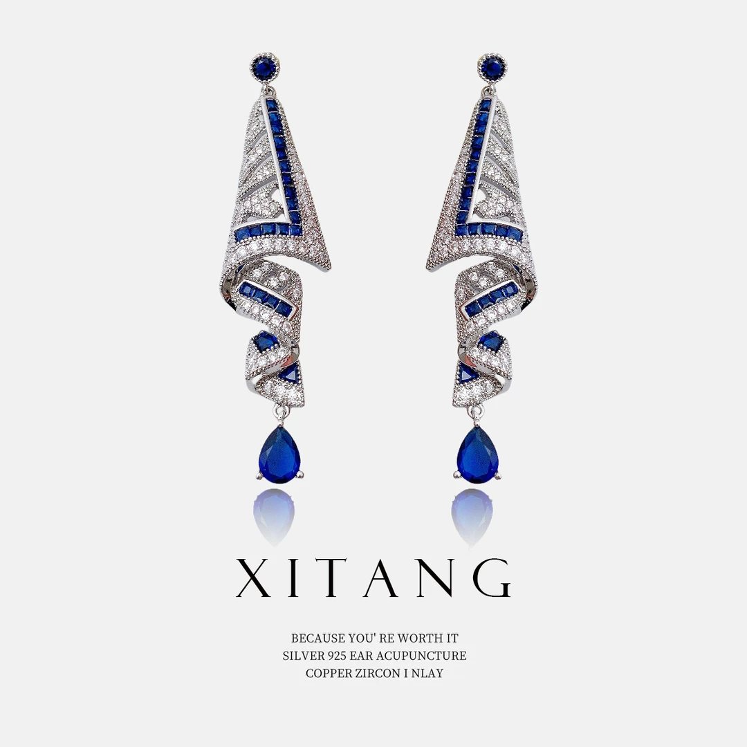 XITANG 925银针【婵娟】轻奢气质个性耳钉耳环坠8589