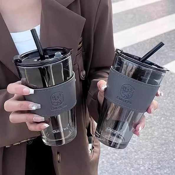 竹节杯高颜值ins玻璃水杯大容量吸管直筒杯印字LOGO地 推礼品批发