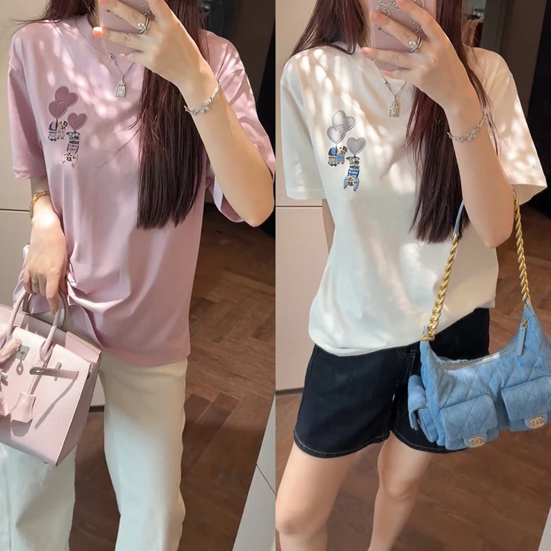 【mimius】七七 可爱小熊刺绣活力清新圆领短袖T恤 G05456