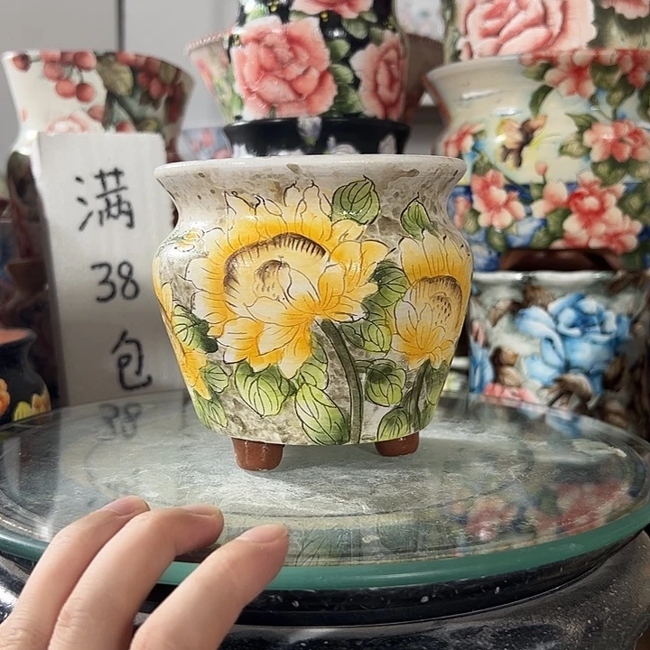 景德镇手绘花盆满38包邮偏远地区除外