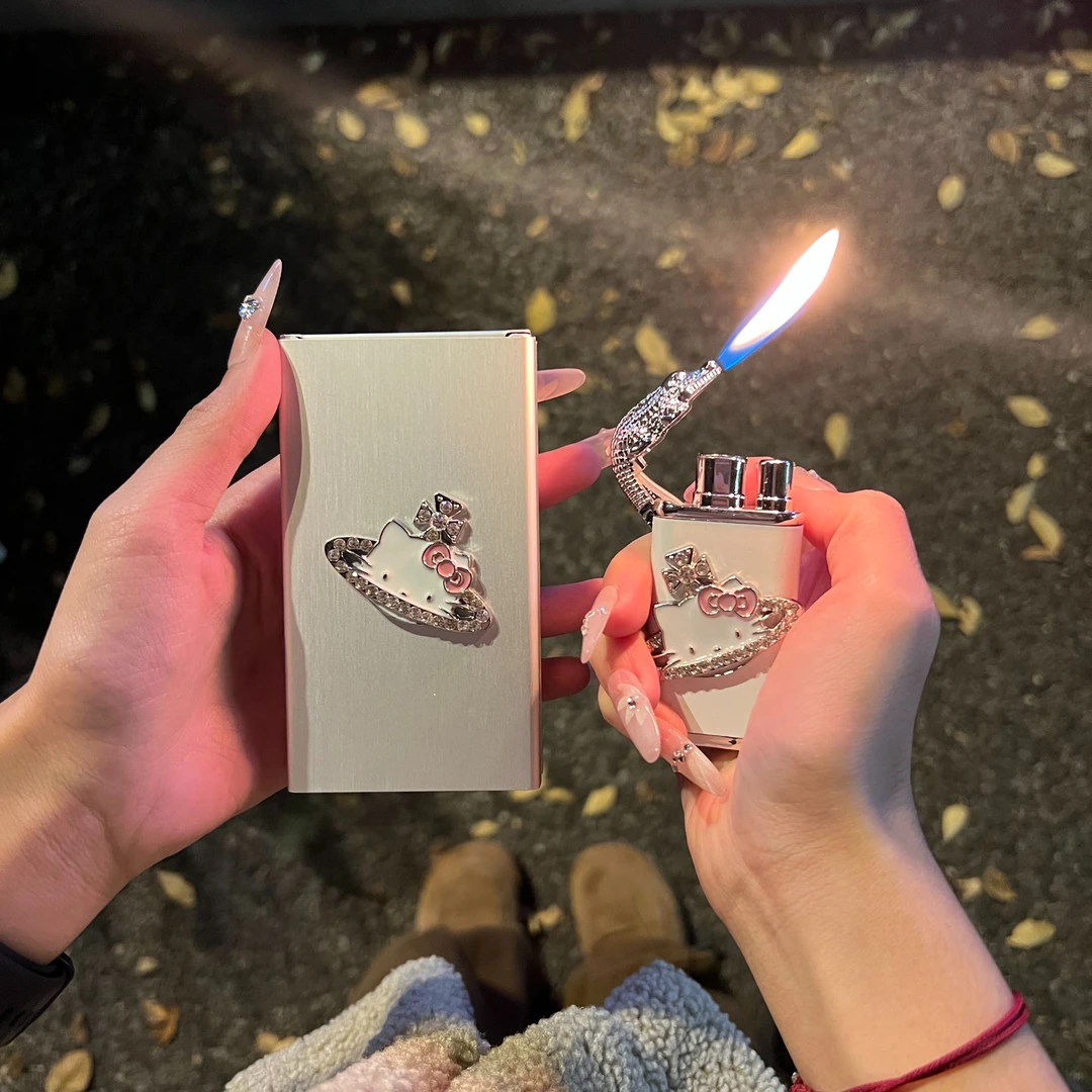 (酷鼠手作）简约高级感鳄鱼双火防风打火机+烟盒质感潮玩送礼套装