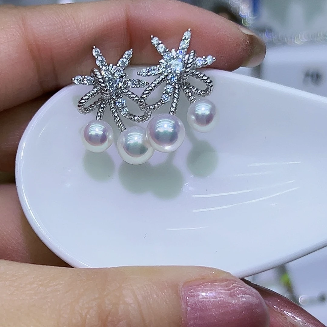 银S925镶嵌耳饰淡水珍珠