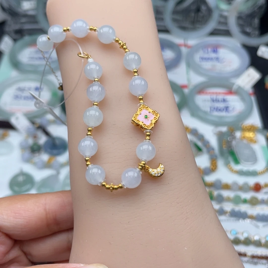 翡翠18K金镶嵌手串