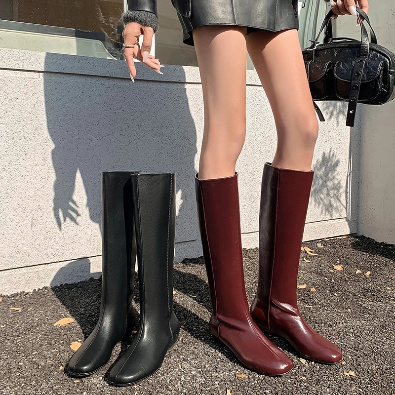 WGW846/3CM/牛皮原创小众简约圆头真皮长短靴女靴高筒靴低跟新款