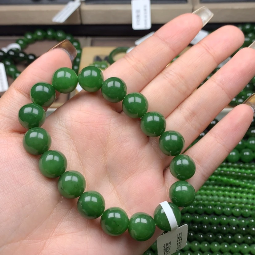 【闪购商品】未镶嵌手串和田玉（碧玉）12m辣绿捡漏