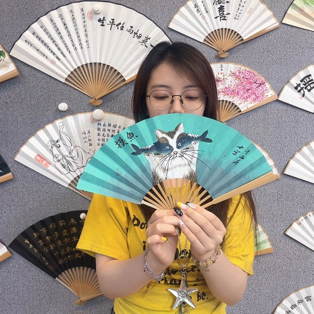 国画6寸水磨玉竹-纯手绘-文玩扇骨（默认粘好）