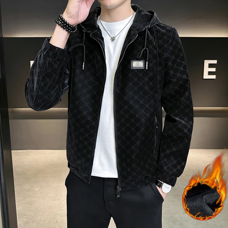 稻草人2025新款提花工艺连帽皮衣夹克男士秋冬季皮衣休闲时尚潮流