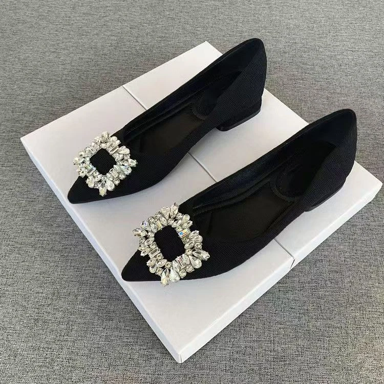 水钻尖头单鞋女新款春季百搭时尚网红牛筋鞋子女款爆款2025新款