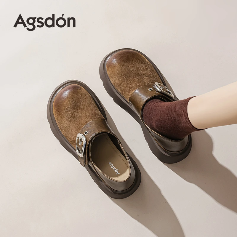 奥古狮登勃肯鞋女厚底两穿小皮鞋英伦乐福单鞋B153383AA