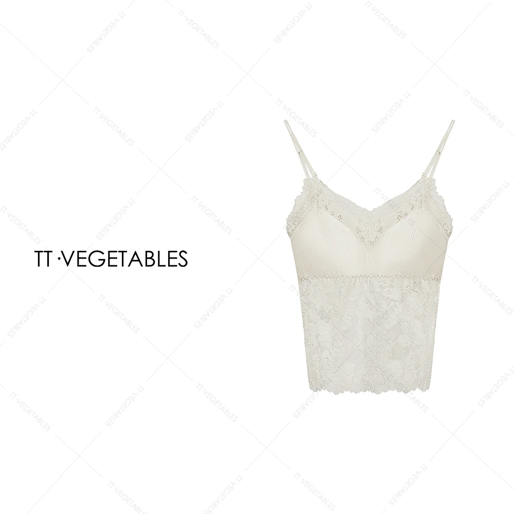 TT・VEGETABLES【序白】法式蕾丝缎面蝴蝶美背镂空双肩带吊带511856