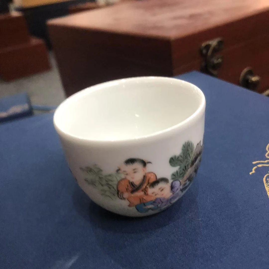 【轻工所】童趣(童子蛐蛐蟋蟀）粉彩罗汉杯  景德镇  瓷器 yztc0430
