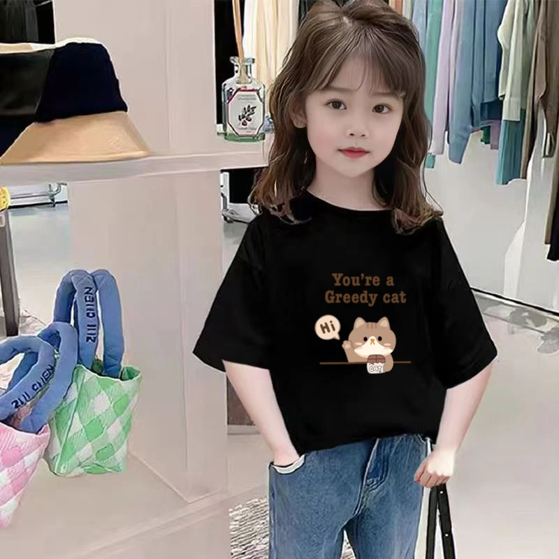 夏季短袖T恤纯棉卡通圆领印花韩版半袖女童宽松洋气打底体恤上衣