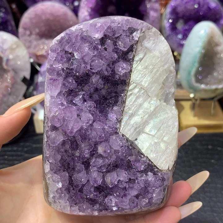 珠宝半成品紫晶未镶嵌仙紫带方解