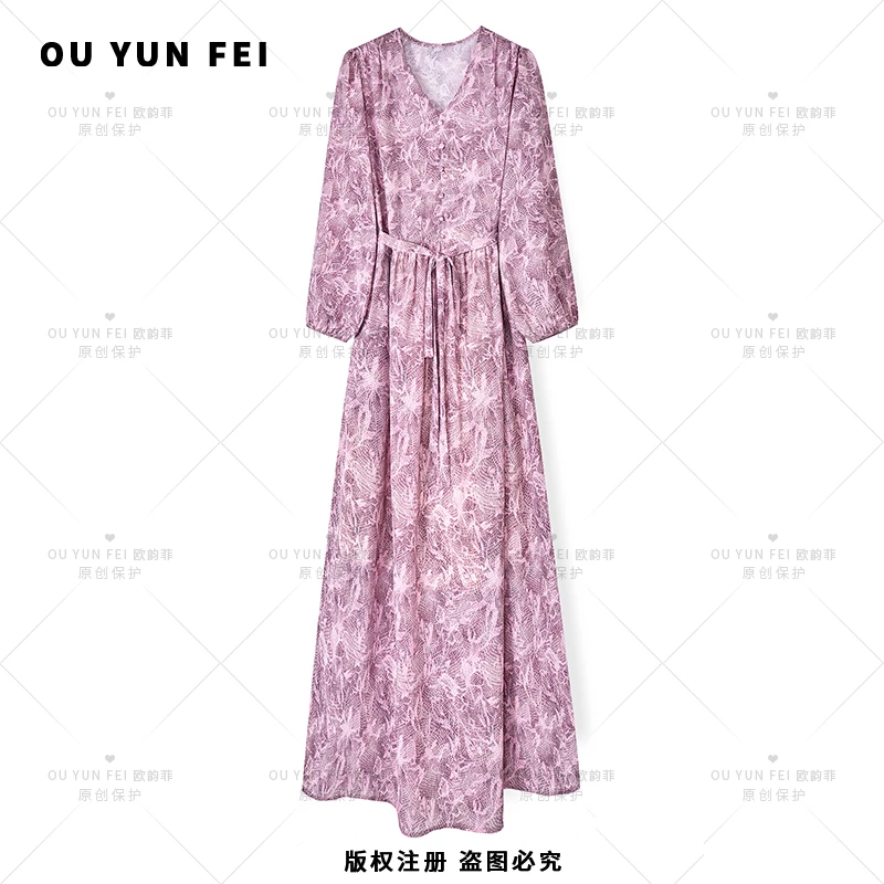 高级感连衣裙女早秋新款气质显瘦穿搭时尚轻奢洋气印花长裙F1685