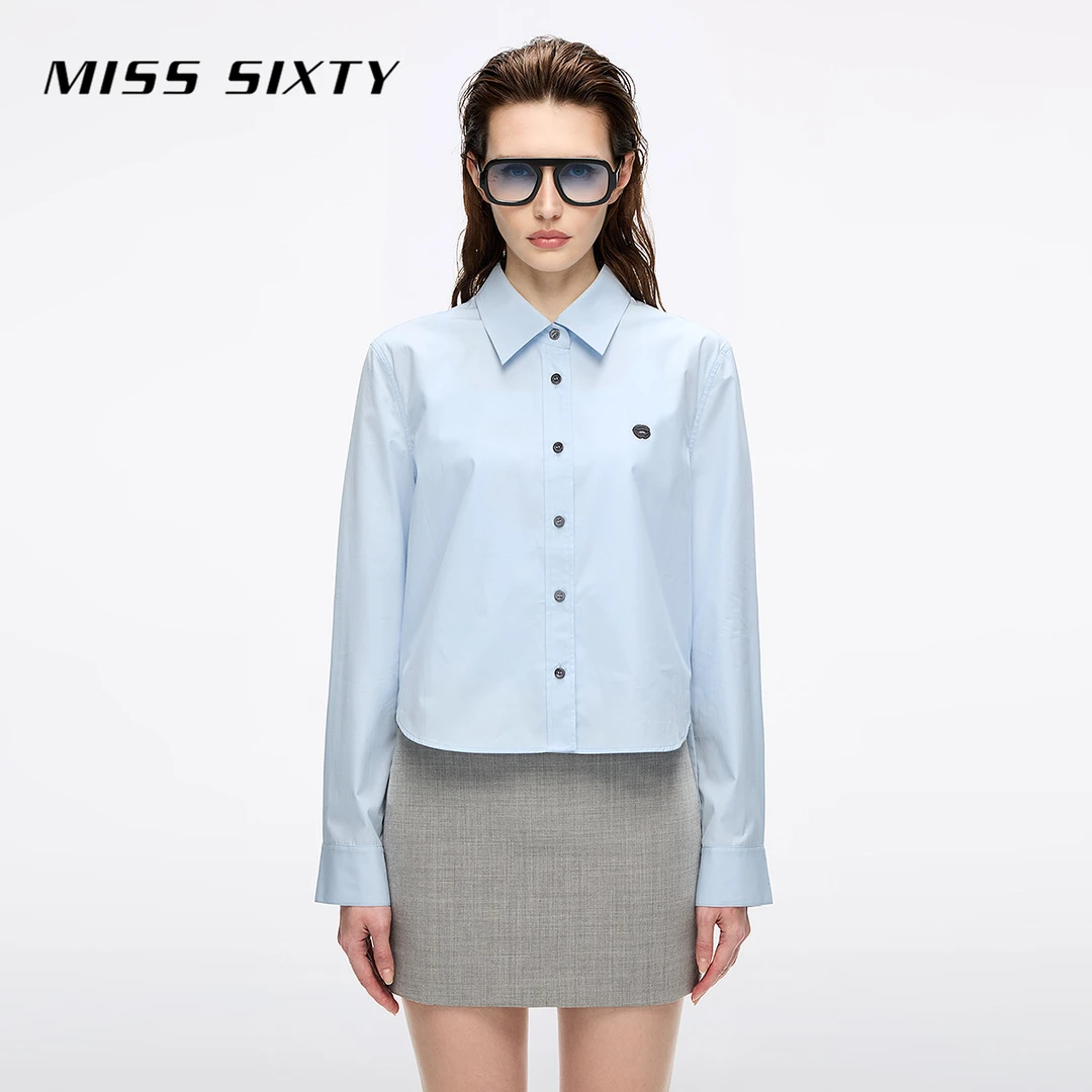 Miss Sixty2025秋新款长袖衬衫女宽松翻领唇印刺绣含桑蚕丝流光风