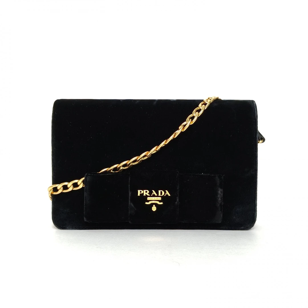 99新 Prada/普拉达 汤/P245621381/ 黑色 蝴蝶结 woc 链条包