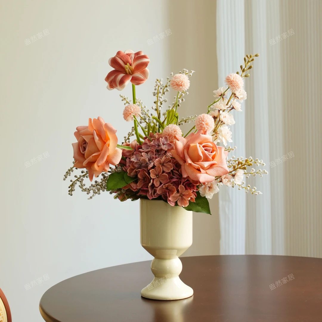 卡布奇诺高级感仿真花束客厅餐桌轻奢奶油中古插花装饰品摆件