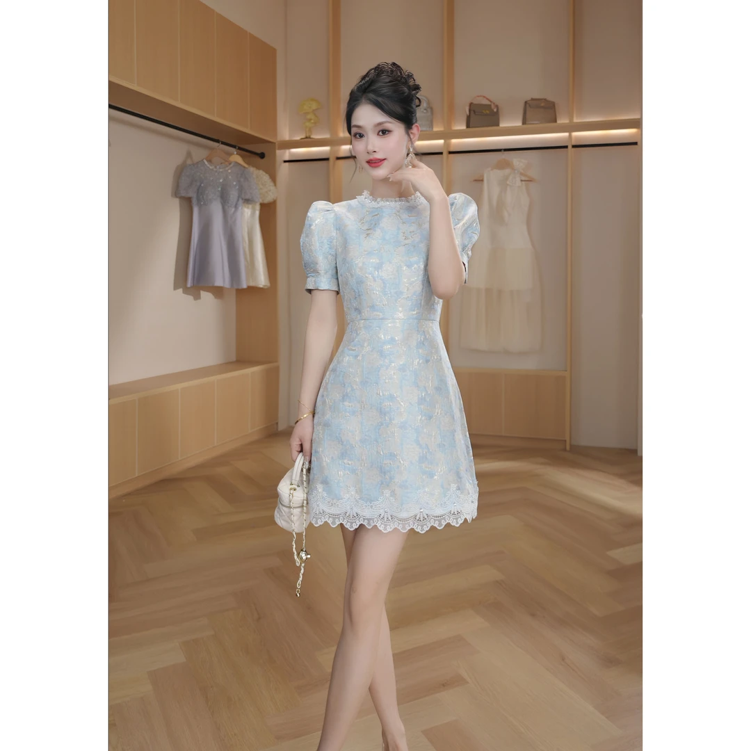 【设计师定制】新款时尚气质收腰法式轻奢碎花连衣裙28001