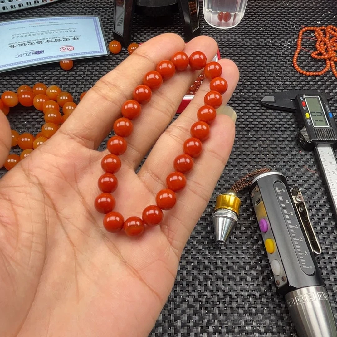 南红玛瑙未镶嵌柿子红圆珠手串卡8