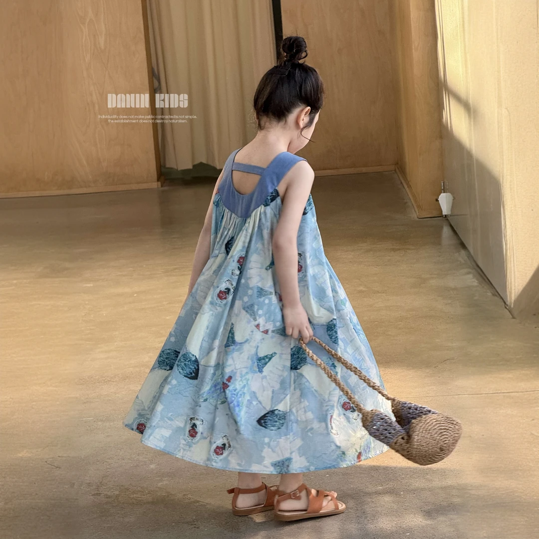 【嗒囜】60支精梳棉~用料大&舒适不闷 女童夏装新款宽松无袖连衣裙